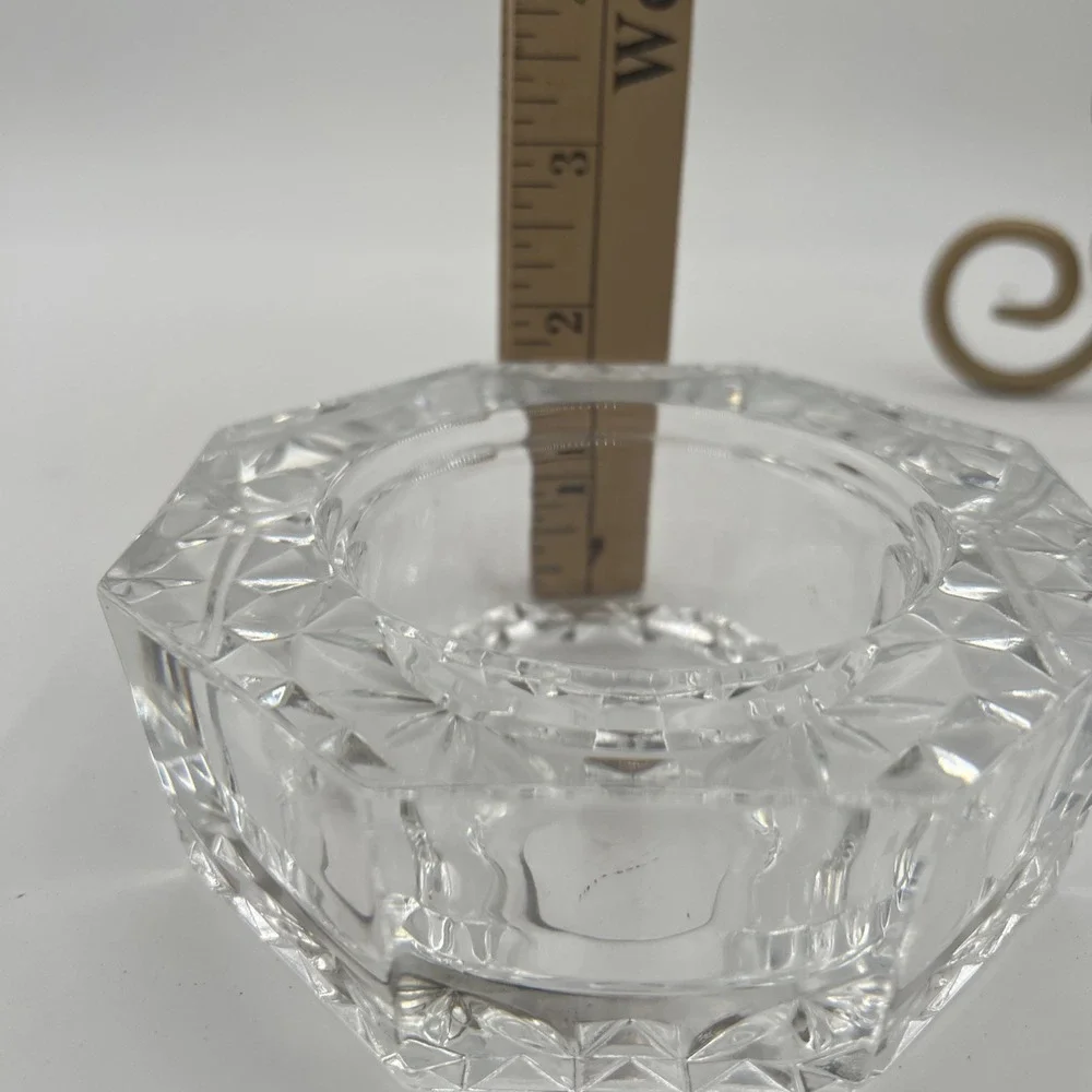 Vintage Heavy France Crystal Candle Holder Votive‎ Diamond Octagon Trinket Dish